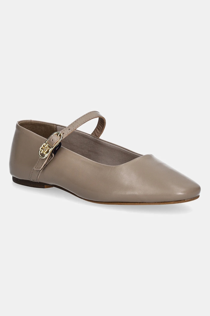 Kožené balerínky Tommy Hilfiger LEATHER MARYJANE BALLERINA béžová farba, FW0FW08651.