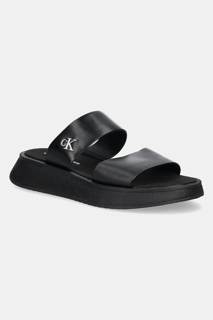 Šľapky Calvin Klein Jeans SANDAL SLIDE DOUBLE STRAP dámske, čierna farba, na platforme, YW0YW01694.
