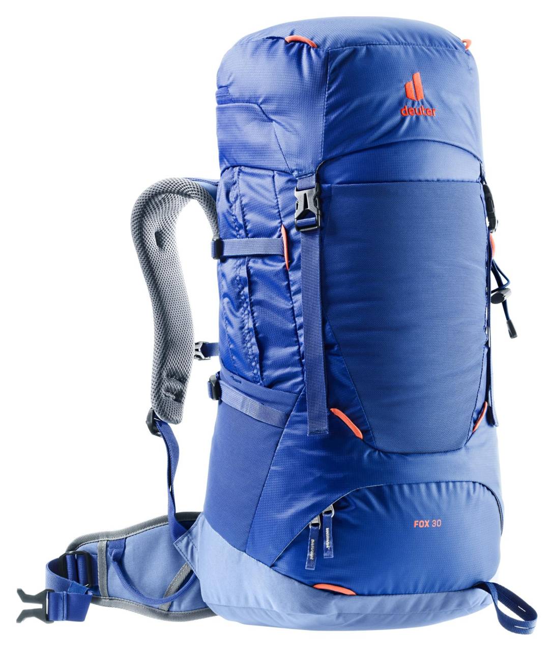Deuter Fox 30 Indigo-Pacific.

príjemne čalúnené ergonomické ramenné popruhy s mäkkými hranami
skvele sediaci nastaviteľný bedrový pás s vreckom a pútkom
systém Pull-Forward na optimalizáciu a stabilizáciu neseného nákladu
popruhy na úpravu pozície ťažiska batoha
nastaviteľný hrudný popruh
uzatváranie batoha pomocou veka
vnútorné vrecko na cennosti pod vekom
strečové predné vrecko
postranné pružné vrecká
bočné kompresné popruhy
ďalší prístup do hlavnej komory spodným otvorom na zips
kompatibilný s vodným rezervoárom (až 3 l)
vnútorná priehradka na uloženie mokrého prádla
bočné vrecko na zips
úchyty na trekingové palice
pútka na veku a hornej časti batoha
SOS štítok
materiál bez PFAS

Ergonomicky tvarované chrbtové čalúnenie tesne prilieha na chrbát a optimálne rozkladá váhu nákladu.