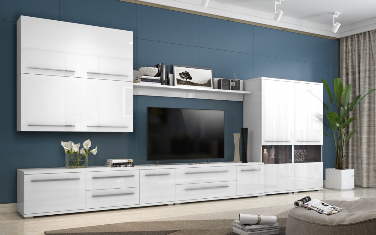 Obývacia zostava s osvetlením tiana - biela.

 

 

Obývaciu zostavu Tiana tvoria dva televízne stolíky široké 165cm a 135cm, s ktorými budete mať k dispozícii tri skrinky a štyri šuplíky, a ďalej dve vitríny s osvetlením, štyri závesné skrinky a dve závesné police.

 

Obývacia zostava s osvetlením Tiana - biela sa skladá z týchto prvkov:


	TV stolík 165 Tiana - 165x46x45cm (š, v, h)
	TV stolík 135 Tiana - 135x46x45cm (š, v, h)
	2x Stredná vitrína s osvetlením Tiana - 60x161x40cm (š, v, h)
	4x Závesná skrinka Tiana - 60x57x29cm (š, v, h)
	2x Polica krátka Tiana - 90x30x21cm (š, v, h)


 


Všetky produkty z kolekcie Tiana nájdete nižšie v súvisiacom tovare.