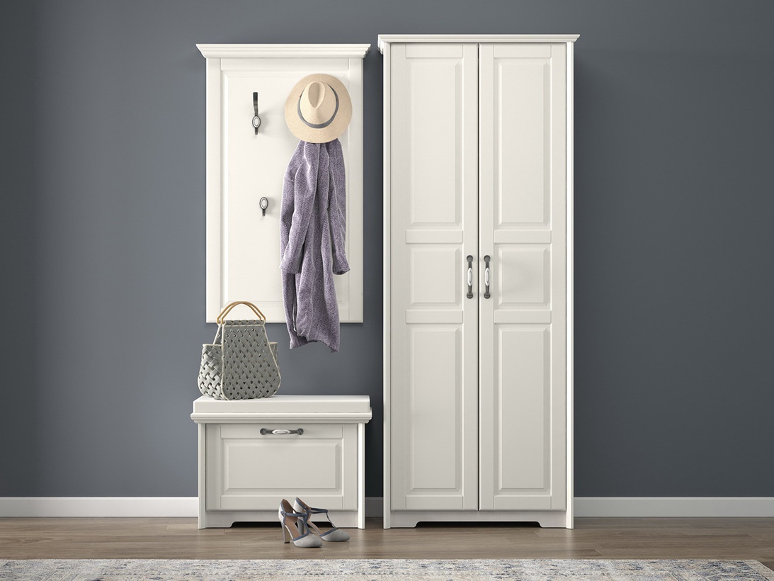 Predsieňová stena marley - biela/borovica.

 

Sestava nabízí také objemný úložný prostor.

 

Předsíň Marley se skládá z těchto produktů:


	Předsíňová skříň Marley – 78x191x39cm (š, v, h)
	Čalouněný botník Marley – 70x45x39cm (š, v, h)
	Věšákový panel Marley – 70x112x13cm (š, v, h)


 

Veškerý nábytek patřící do kolekce Marley naleznete níže v souvisejících produktech.