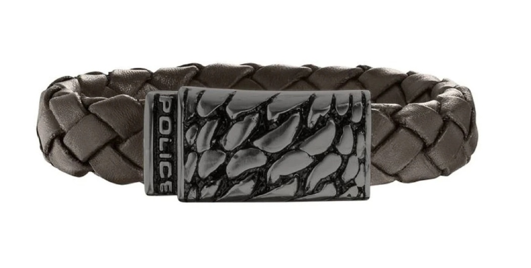 Police Tmavo hnedý kožený náramok pre mužov S14AHW03B.