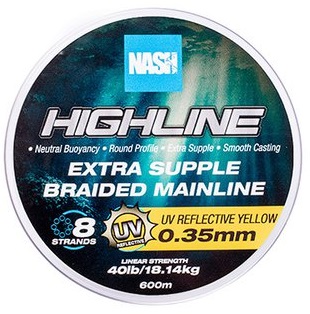 Nash splietaná šnúra highline extra supple braid uv yellow 600 m - 0,35 mm 18,14 kg.