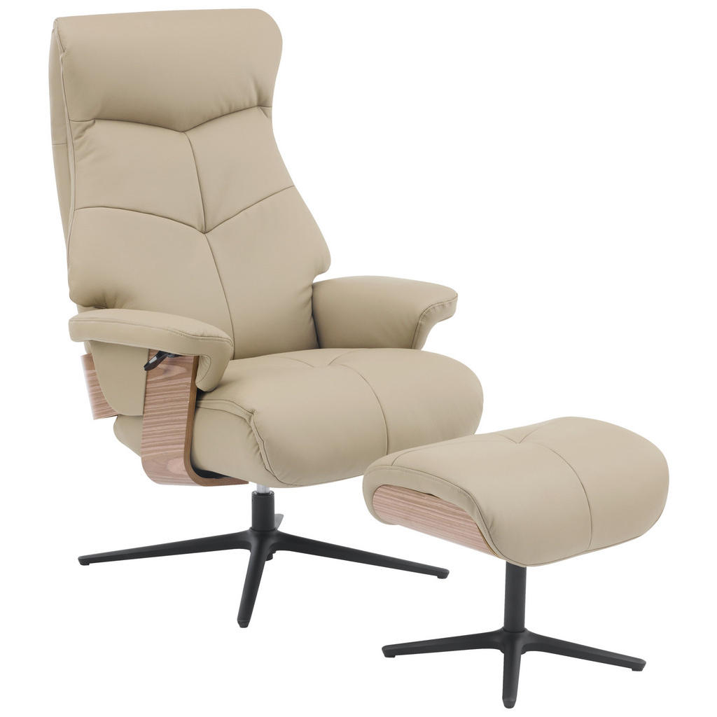 Livetastic RELAXAČNÉ KRESLO S PODNOŽKOU, drevo, textil, koža, taupe.