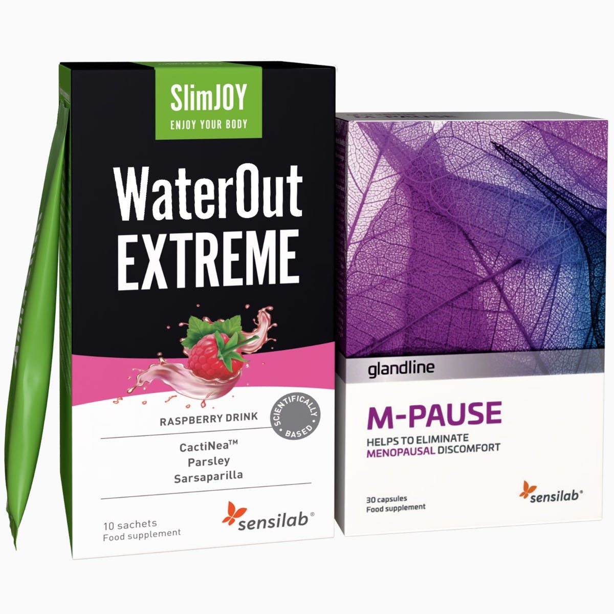 M-Pause + WaterOut EXTREME: bojujú s príznakmi menopauzy a zadržiavaním vody, 30 kapsúl + 10 vrecúšok..