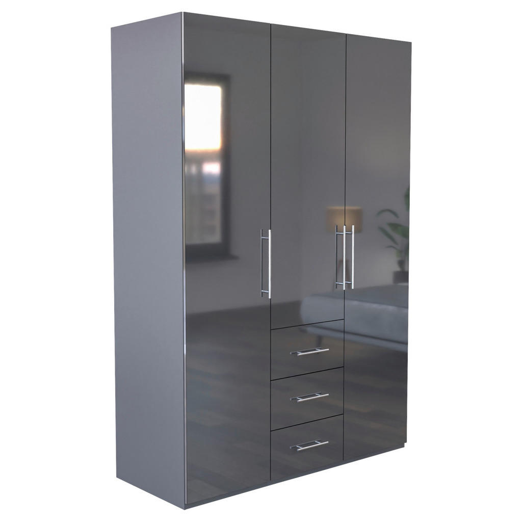 Carryhome ŠATNÍKOVÁ SKRIŇA, antracitová, antracitová s vysokým leskom, 147/219/59 cm.
