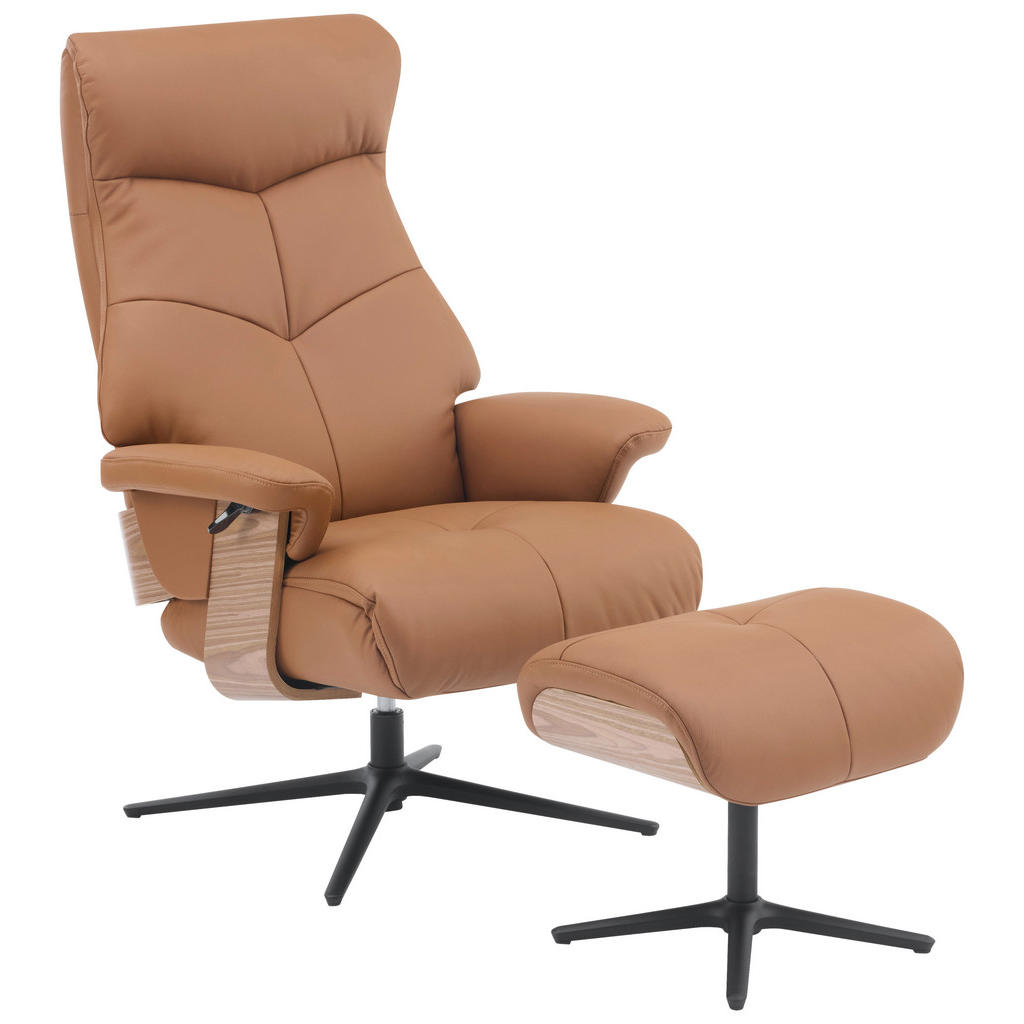 Livetastic RELAXAČNÉ KRESLO S PODNOŽKOU, drevo, textil, koža, hnedá.