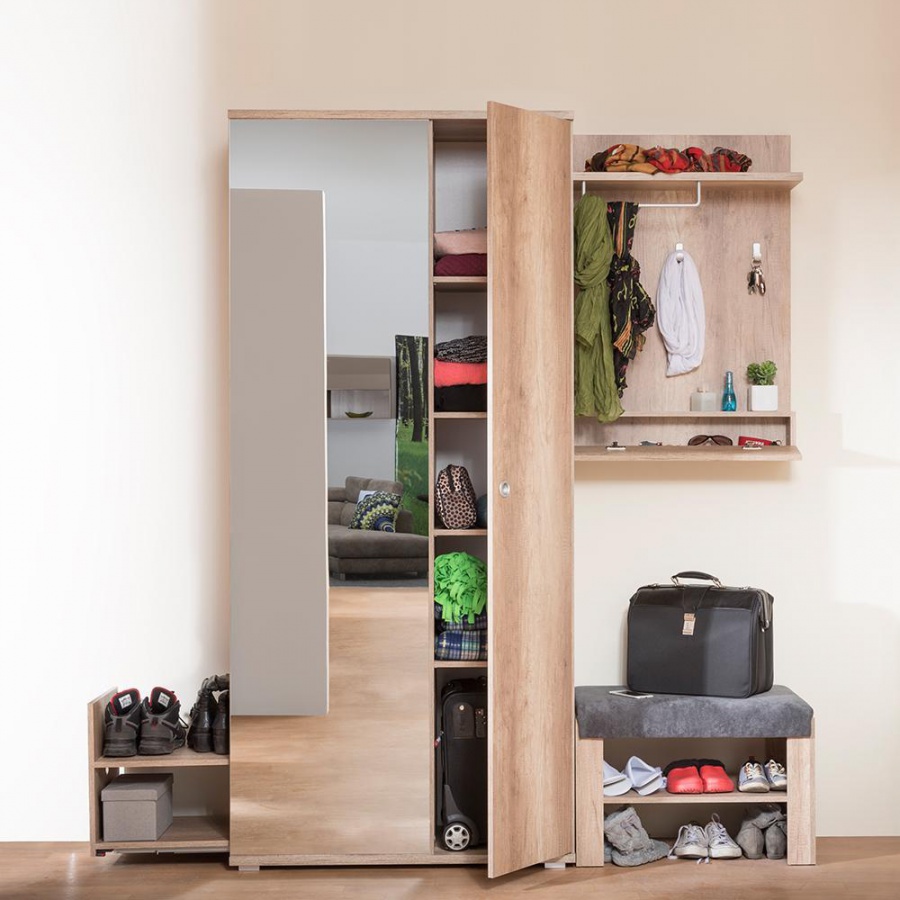 Predsieňová zostava rea vesti - výber odtieňa - graphite.

 

Zostava sa skladá z veľkej praktickej skrine so zrkadlom.

 

Na fotografii môžete vidieť zostavu v prevedení dub bardolino. Dezén vašej predsiene si môžete vybrať z 9 farieb REA Standard.

 

Zostava REA Vesti sa skladá z:


	Sedacia lavička REA Vesti 2 - 47,5 x 70 x 45 cm (v, š, h)
	Vešiakový panel REA Vesti 2 - 26,6 x 70 x 100 cm (v, š, h)
	Chodbová skriňa REA Vesti 3 - 220 x 100 x 45 cm (v, š, h)


 

Jednotlivé prvky zostavy nájdete nižšie v súvisiacom tovare.