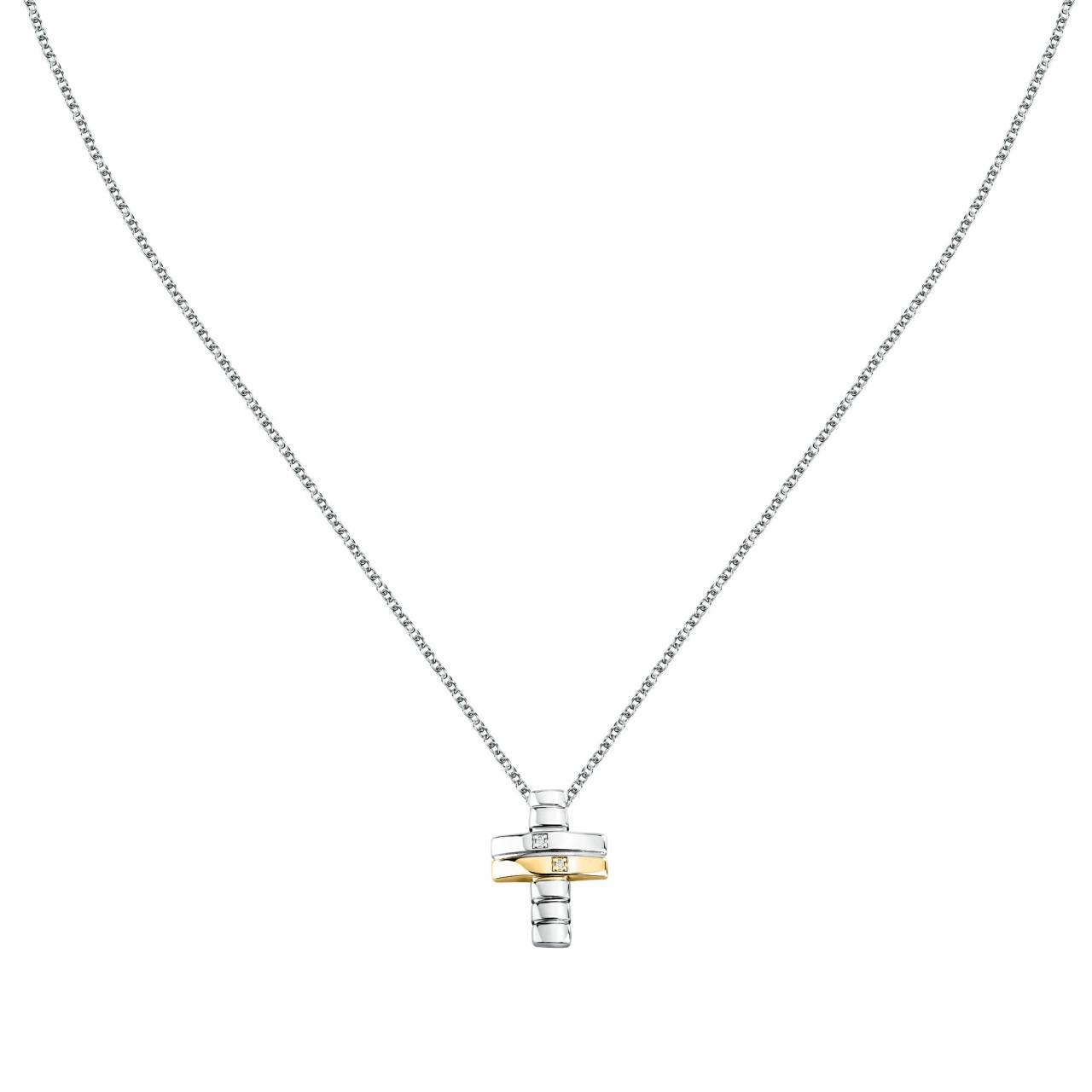 Morellato Náhrdelník z recyklovaného striebra s diamantmi Krížik Diamonds SAYE02.