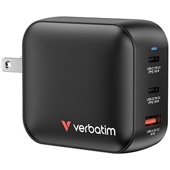 Verbatim, Mini GaN síťová nabíječka do sítě 2 x USB-CR PD 100W a 1 x USB-A QC 3.0, šedá, 100 W, vyměnitelné vidlice C,G,A.