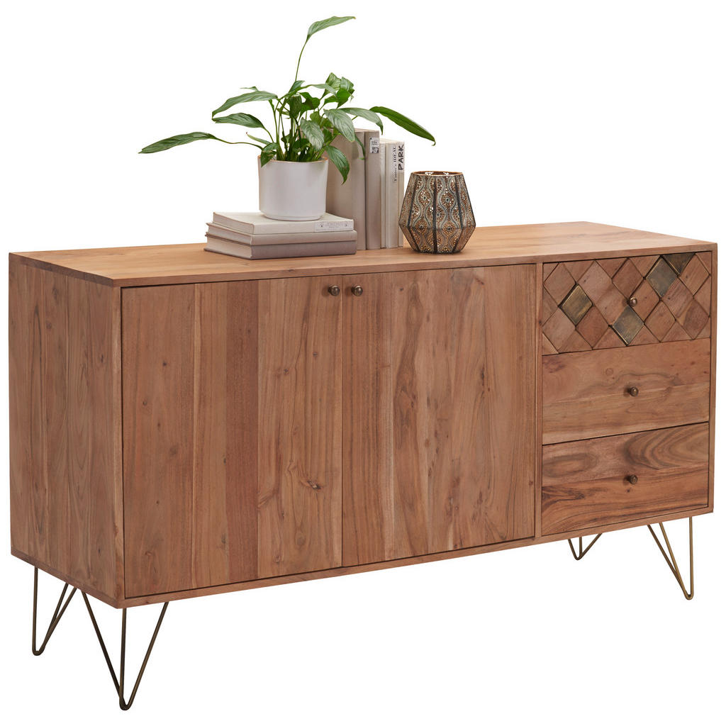 Ambia Home KOMODA, akácia, farba akácie, bronzová, 145/80/45 cm.