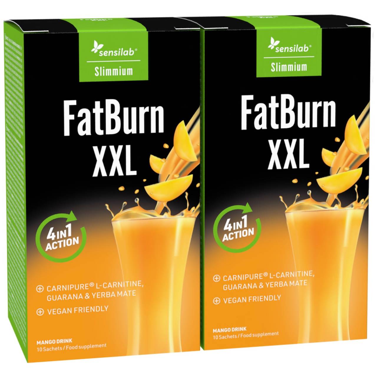 FatBurn XXL | 1+1 | 3-i-1 termo fedtforbrænder: 1000 mg L-carnitin, 1000 mg yerba mate og 700 mg guarana | 20-dages program | 2x 10 poser | SlimJOY.