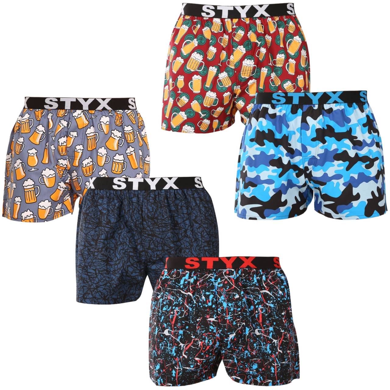 5PACK Caleçons pour hommes Styx art sports rubber multicolour (5B1370145) M.
Vous cherchez un short qui allie confort, originalité et qualité de fabrication?
Matériau de qualité pour un confort maximal
Les shorts Styx sont fabriqués en 100 % coton, ce qui signifie qu'ils sont respirants, légers et agréables au toucher.
Un look élégant et une coupe fonctionnelle
Grâce à sa coupe plus ample, le short vous offre une liberté de mouvement maximale, que vous apprécierez non seulement pendant la journée, mais aussi lors de vos activités sportives.
Pourquoi aimez-vous les shorts Styx ?

100% coton pour un grand confort : Matière respirante et confortable.
Qualité tchèque: Les shorts sont entièrement fabriqués en République tchèque.
Coupe ample pour un maximum de confort: Idéal pour le quotidien et la détente.
Modèles élégants: Pas un tiroir ennuyeux, mais une bonne dose d'originalité et de style.

La marque tchèque Styx offre plaisir et qualité supérieure
Les sous-vêtements Styx seront particulièrement appréciés par ceux pour qui l'individualité est importante.
Comment en prendre soin ?
Pour que votre short dure aussi longtemps que s'il était neuf, nous vous recommandons de suivre les conseils suivants.

Blanchisserie: Lavage en machine à 30 °C pour préserver la douceur du coton.
Sèche-linge : Il n'est pas conseillé de sécher les shorts dans le sèche-linge, mais plutôt de les laisser sécher librement à l'air libre.
Repassage : Vous pouvez repasser le short à feu moyen pour éviter d'endommager la matière.

Conseil : Devenez un expert de l'entretien de la lingerie les conseils de notre article et donnez à vos pièces préférées le soin qu'elles méritent.