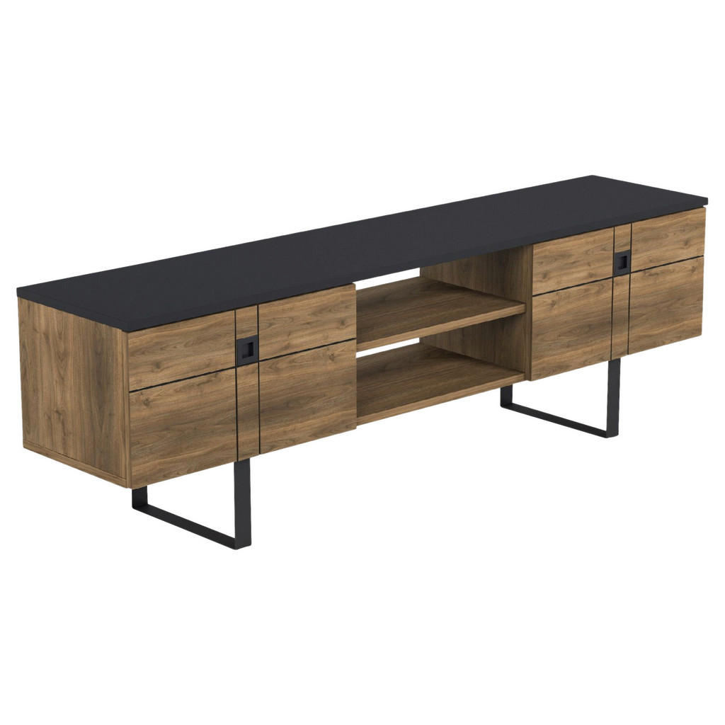 Livetastic NÍZKA KOMODA, čierna, farba vlašského orecha, 160/50/35 cm.