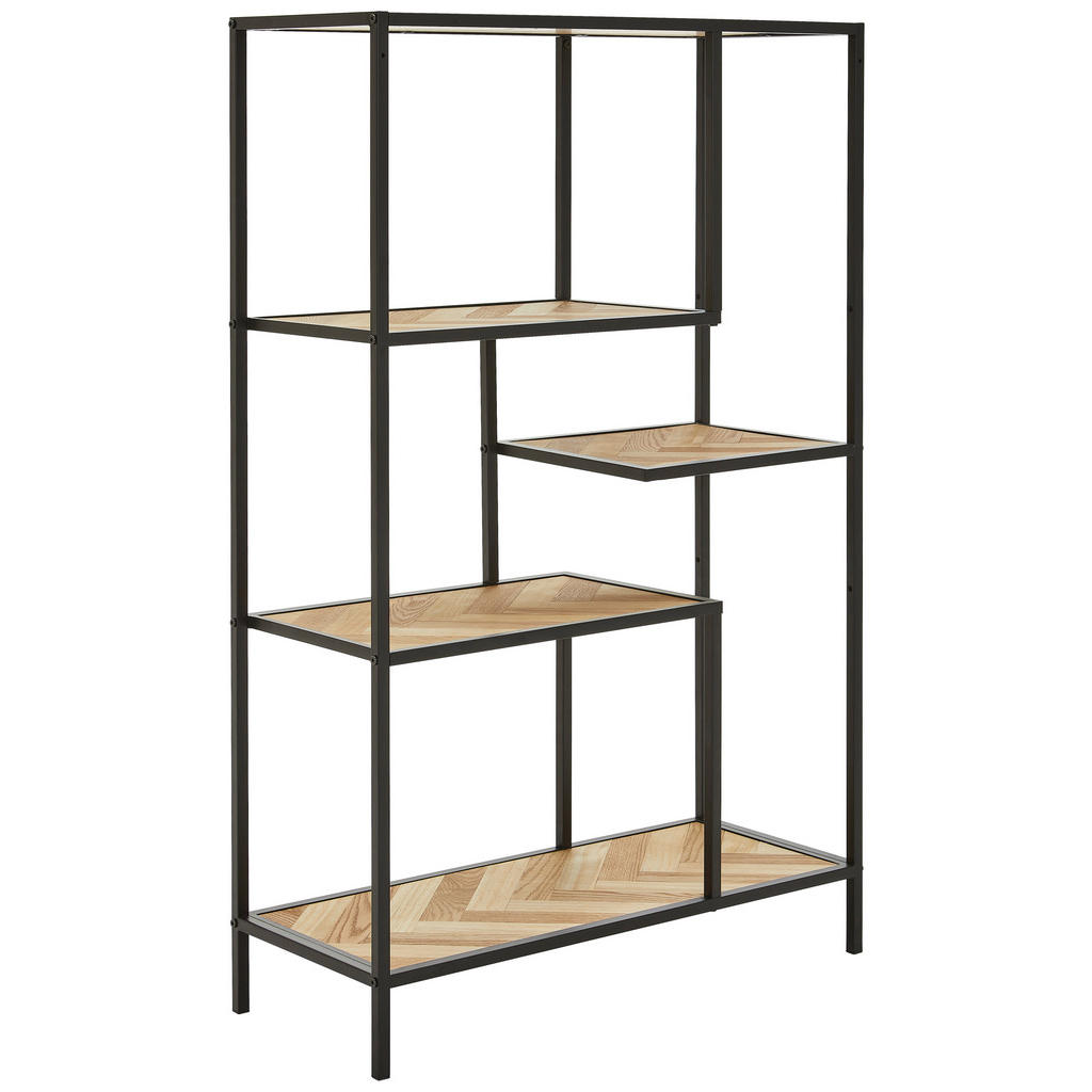 MID.YOU REGÁL, prírodná farba, čierna, železo, jedľa, 76/121/32 cm.