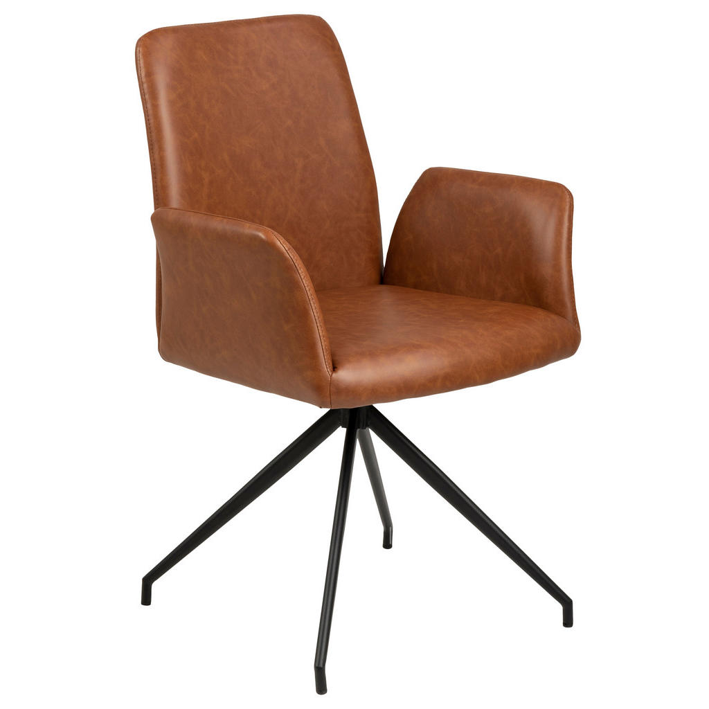 Carryhome STOLIČKA S PODRÚČKAMI, kožený vzhľad, koňaková.