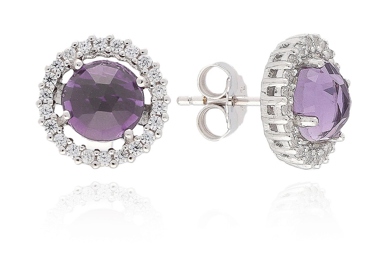 MOISS Nádherné strieborné náušnice s ametystmi EG000018.