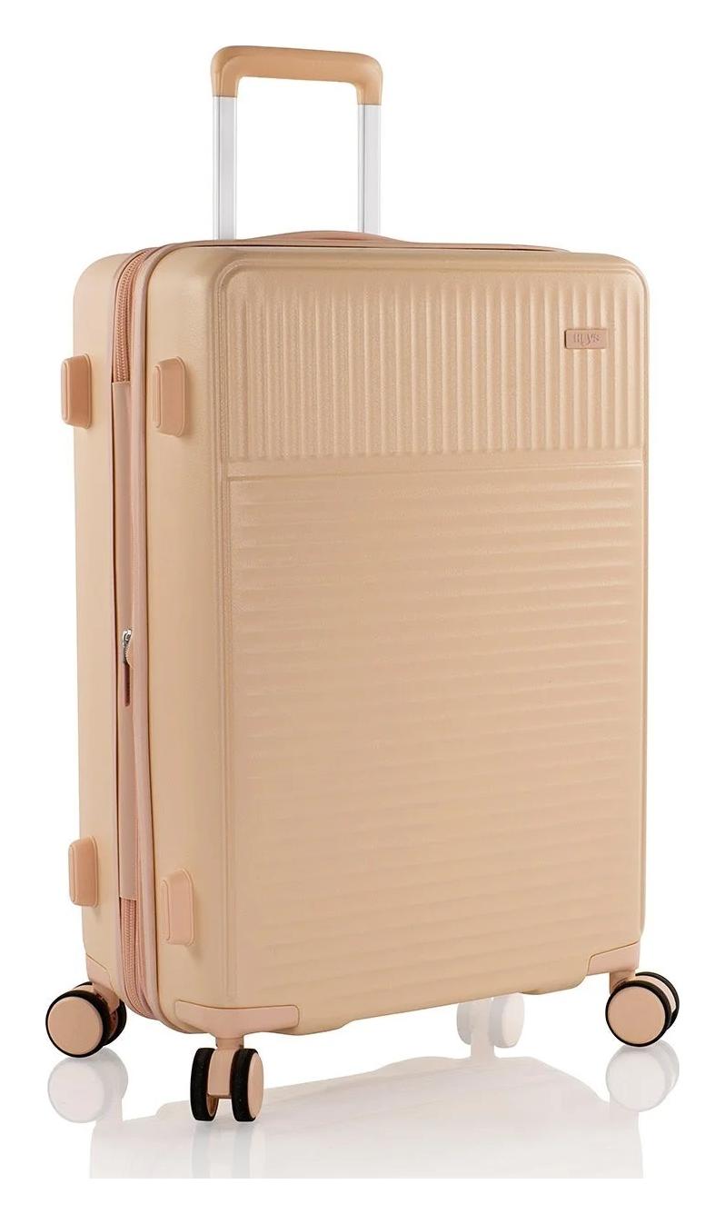 Stredný kufor na kolieskach Heys Pastel M Nude.

4 dvojkolieska otočné o 360°
výsuvná rukoväť z odľahčeného hliníka s aretáciou
integrovaný TSA zámok vnorený do škrupiny
expandér na navýšenie objemu o 20 %
obojstranný systém balenia s textilnou deliacou priečkou, vreckami a kompresnými popruhmi
horné a bočné držadlo s gélovou výplňou
škrupina z odolného polykarbonátu
jemná polyesterová podšívka
predĺžená záruka 5 rokov