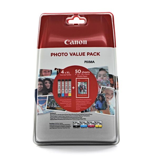 Canon CLI-571XL 0332C005 Bk+C+M+Y multipack originálna cartridge + fotopapier 50x (10x15).
Originálna cartridge = záruka priamo od výrobcu tlačiarne
100 % použitie v tlačiarni - spoľahlivá a bezproblémová tlač
Použitím originálnej náplne predlžujete životnosť tlačiarne
Overená špičková kvalita - jasný a čitateľný text, jemná grafika, kvalitnejšie obrázky
Použitie originálnej kazety ponúka rýchly a vysoký výkon a pritom stabilné výsledky = EFEKTÍVNA TLAČ
Jednoduchá inštalácia a údržba
Zabezpečujeme bezplatnú recykláciu originálnych náplní
Garancia Vašej spokojnosti s použitím našej originálnej náplne

Kód výrobcu: 0332C005