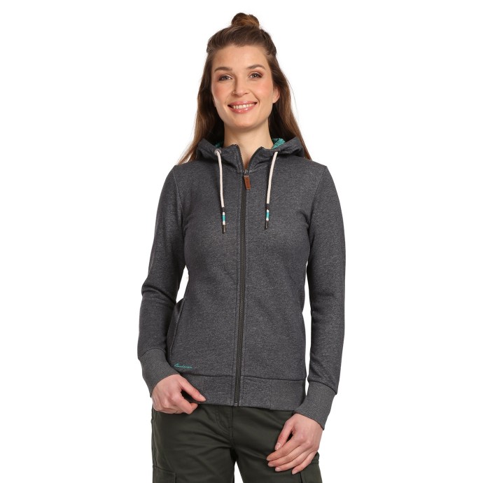 Bushman hoodie Naida dark grey S.
 
 &nbsp;Specification:
 
 	100% cotton
 	Melange
 	330 g/ m2
 	French Terry weave
 	Contrasting colour details
 	Zip fastening
 	Hood with fully printed lining