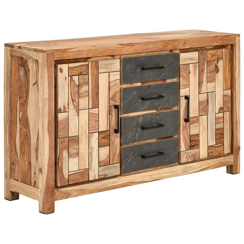 Livetastic ŠIROKÁ KOMODA, indický palisander, sivá, prírodná farba, 145/85/40 cm.