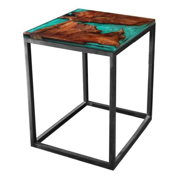 Sconto Odkladací stolík RESIN 40x40 cm, zelená/sivá.