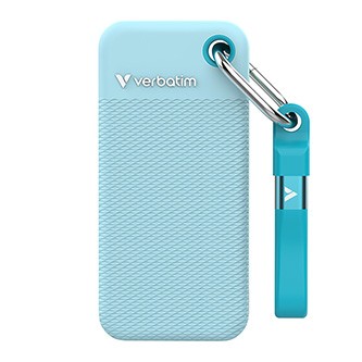 SSD Externí Verbatim Pocket SSD letní edice, 32325, 2000GB, polární modrý, obsahuje 2x gumový kryt (černý a polární modrý), USB C.