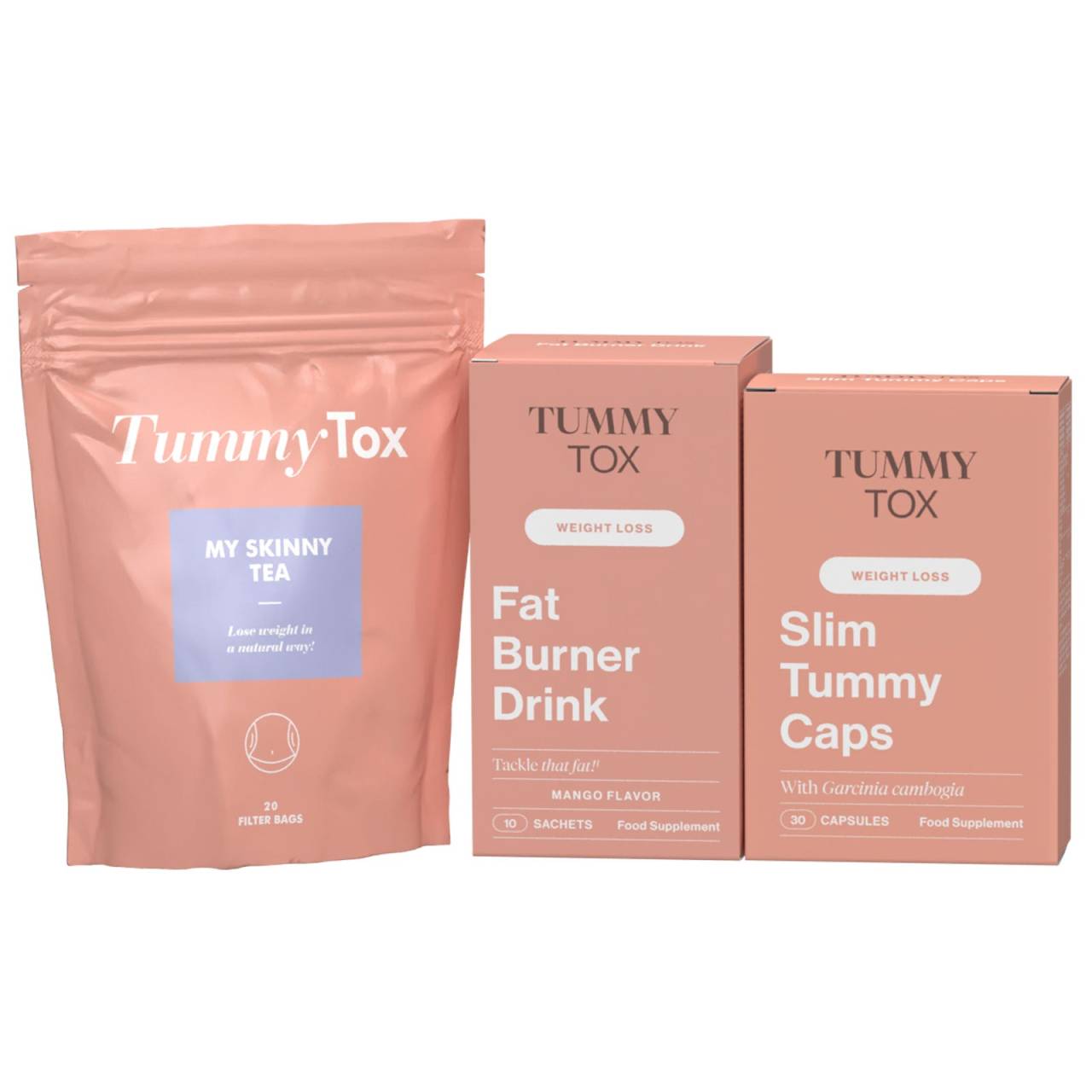 Pack para uma transformação completa | Transformação do corpo em 1 mês: queima gordura, purifica o corpo, e ajuda a perder peso | TummyTox.