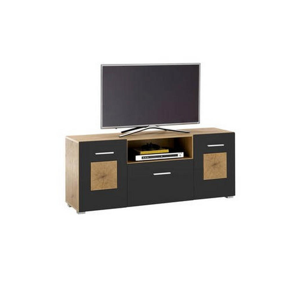 MID.YOU NÍZKA KOMODA, čierna, dub artisan, 140/58/38 cm.