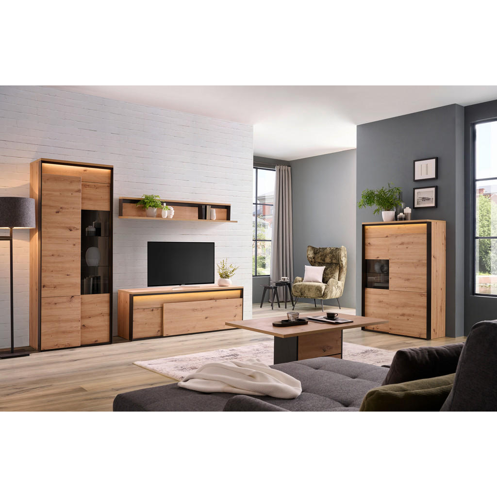 Hom`in VITRÍNA, čierna, dub artisan, 76/200/41 cm.