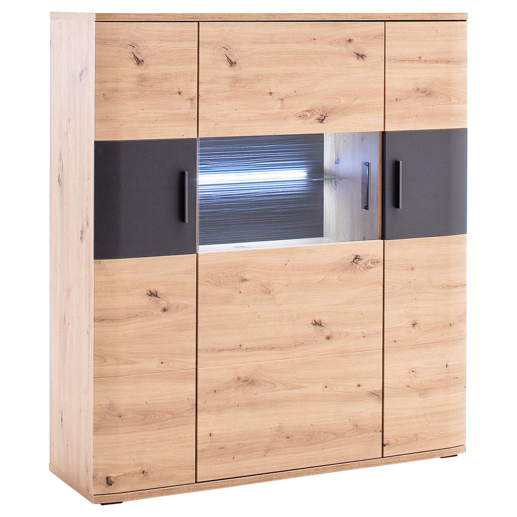 Livetastic VYSOKÁ KOMODA, antracitová, číra, farba duba, 120/134/37 cm.