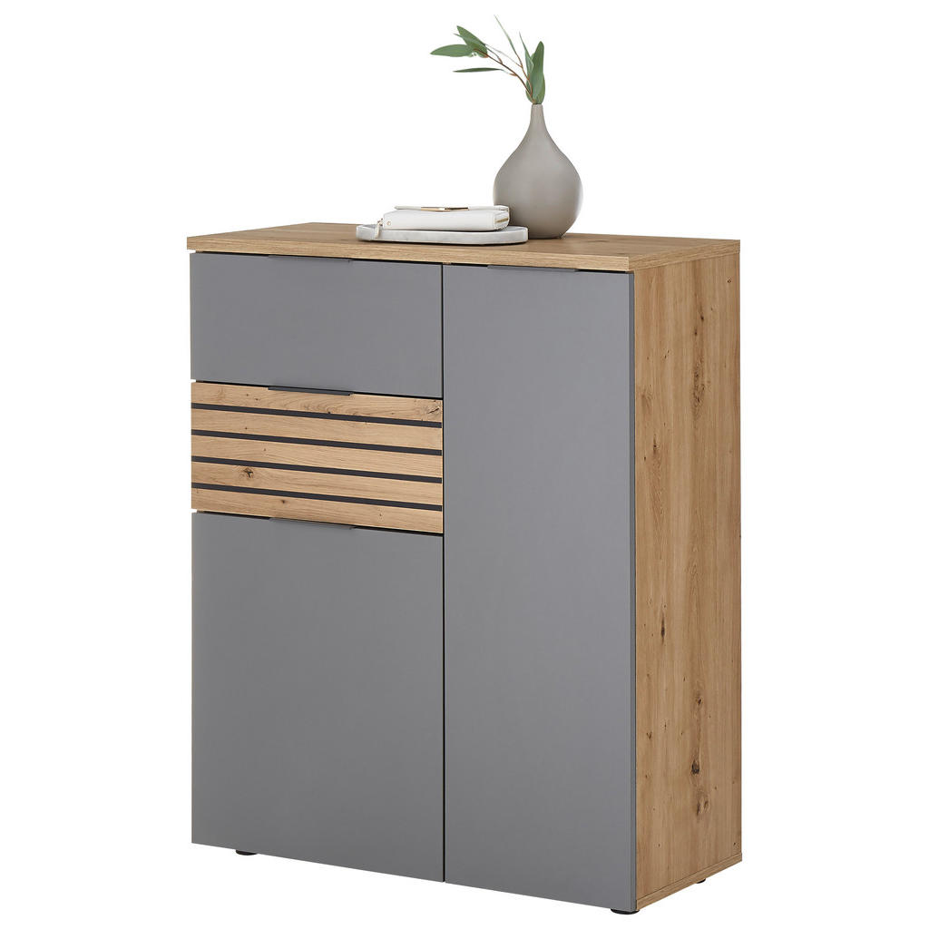 MID.YOU SKRINKA NA TOPÁNKY, sivá, dub artisan, 85/105/38 cm.