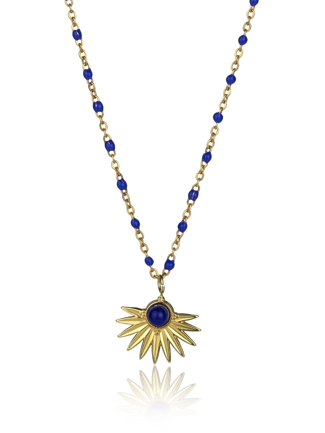 Emily Westwood Pozlátený dámsky náhrdelník s modrými korálkami EWN23039G.