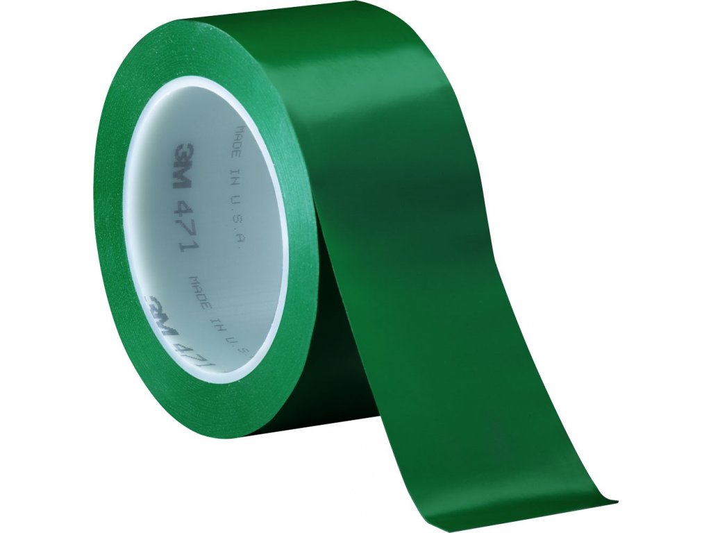 3M 471 PVC lepicí páska, 100 mm x 33 m, zelená.
Technické parametry
lepidlo:kaučuková pryskyřice
nosič:PVC fólie
celková tloušťka:0,14  mm
teplotní odolnost:80  °C
odolnost proti UV:velmi dobrá
odolnost proti vlhkosti:vynikající