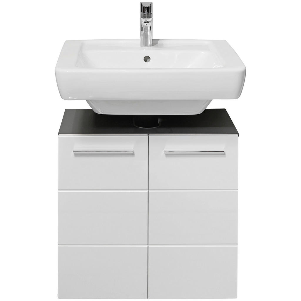 Xora SKRINKA POD UMÝVADLO, biela s vysokým leskom, antracitová, 60/62/31 cm.