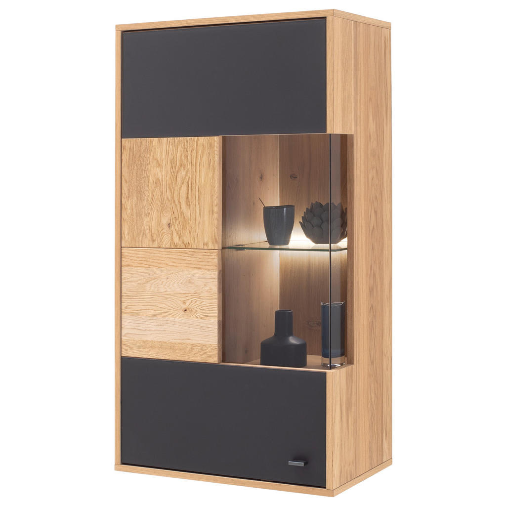 MID.YOU ZÁVESNÁ VITRÍNA, trámový dub, antracitová, dub bianco, 64/119/37 cm.
