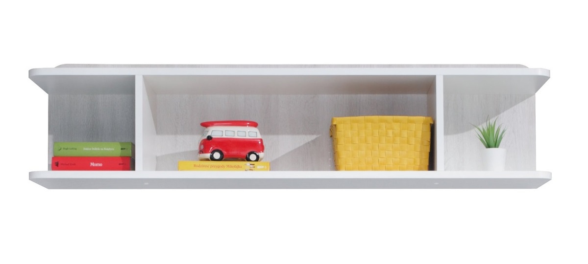 Polica na stenu beta - biela/dub wilton.

 

Priestor police je delený priečkami na tri časti.

 

Všetok nábytok patriaci do kolekcie Beta nájdete nižšie v súvisiacich produktoch.