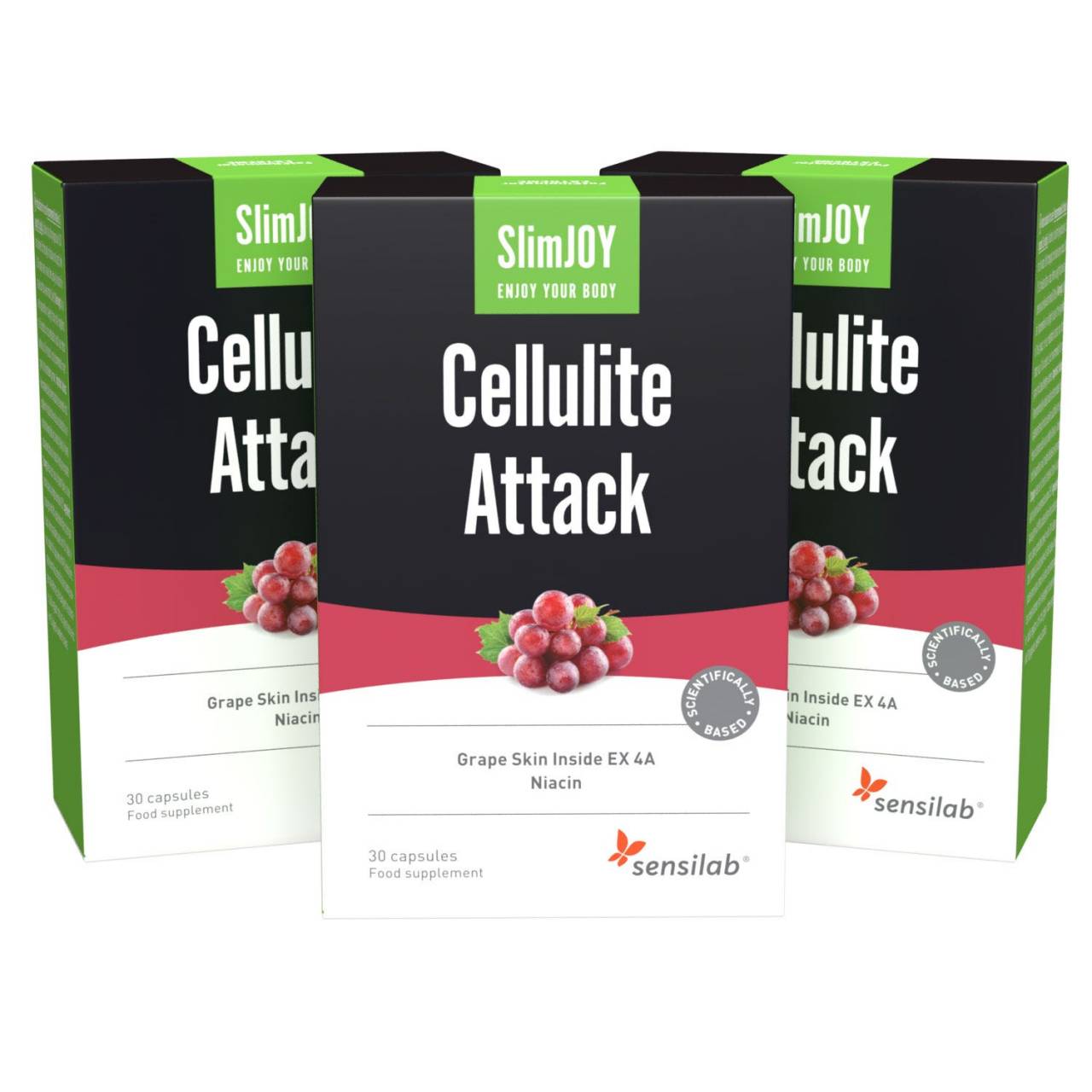 Cellulite Attack 1+2 GRÁTIS | Cápsulas anticelulite para reduzir celulite | Melhoram a aparência da pele | Tripla acção | 30 cápsulas | SlimJOY.