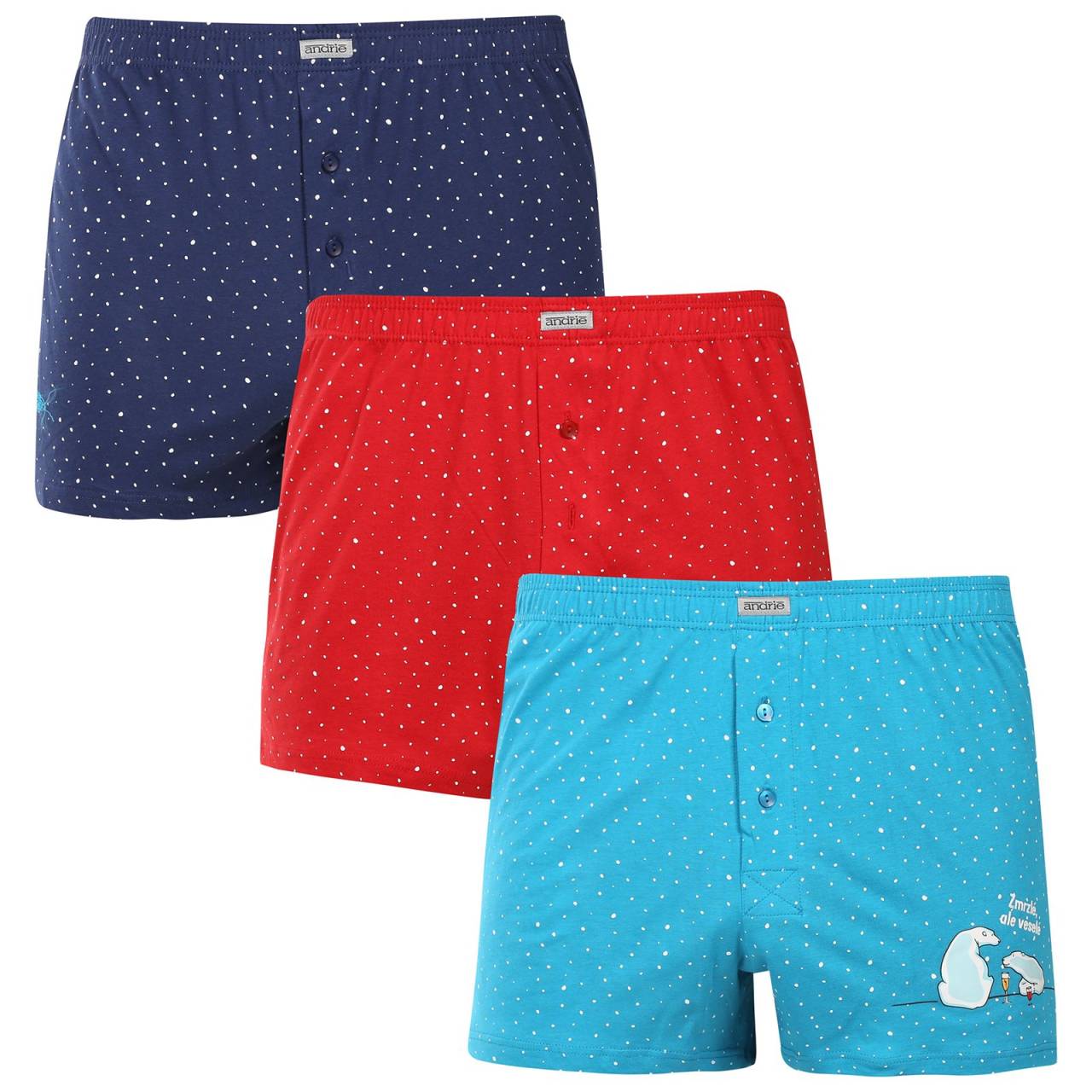 3PACK pánske trenky Andrie viacfarebné (PS 5933) XXL, trenírky.
Doplnite svoj šatník o pohodlný a štýlový kúsok.
Prémiový materiál pre celodenné pohodlie
Boxerky Andrie sú vyrobené zo 100 % bavlny, ktorá ponúka jemnosť a priedušnosť.
Elegantný dizajn a pohodlný strih
Boxerky majú diskrétne vzory v rôznych farbách, ktoré dodávajú šatníku moderný vzhľad a originalitu.
Prečo si kúpiť boxerky Andrie?

100% bavlna pre jemnosť a pohodlie.


Klasický voľný strih pre maximálny komfort.


Diskrétny dizajn, ktorý sa hodí na každú príležitosť.

Andrie ponúka české spodné prádlo pre mužov, ktorí vedia, čo chcú
Pánske boxerky Andrie vynikajú príjemnými materiálmi a kvalitným spracovaním.
Ako sa starať o boxerky Andrie
Aby si zachovali kvalitu a pohodlie, postupuj podľa týchto jednoduchých krokov:

Pranie: Per na maximálnej teplote 40 °C s jemnými pracími prostriedkami, aby materiál zostal mäkký a vzory intenzívne.


Sušenie: Boxerky nesušte v sušičke, odporúčame ich nechať voľne uschnúť.


Žehlenie: Pre hladký vzhľad môžete boxerky žehliť na nízkej teplote.

Tip: Staňte sa odborníkom na údržbu spodnej bielizne vďaka tipom v našom článku a doprajte svojim obľúbeným kúskom starostlivosť, ktorú si zaslúžia.