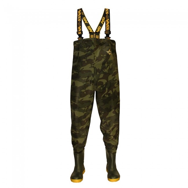 Vass prsačky vass-tex 785 heavy duty camo chest wader - 43.
 Vlastnosti: •heavy-duty materiál •nové ramenné výstuhy •mäkký vnútorný materiál •široké zvárané švy •pevné topánky Vass E-Boot •sťahovacia šnúrka v hrudnej časti •vnútorné náprsné vrecko •veľký Heal Kick na päte topánky