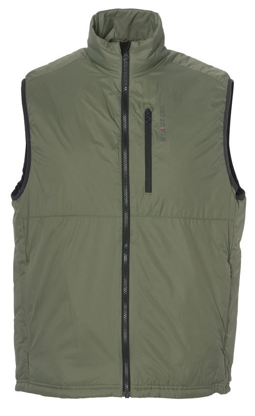 Grundéns vesta forecast insulated vest olivine - m.
 Špecifikácia produktu: •100% recyklovaný nylon s odolnou vodeodolnou úpravou (DWR), ktorá zároveň odhodí tekutiny a škvrny •Izolácia PrimaLoft pre dokonalé teplo a pohodlie •Odolné zipsy •Vnútorné prešívanie pre extra teplo •Náprsné a bočné vrecká na zipsy •Dostupná v zelenej, modrej aj čiernej farbe