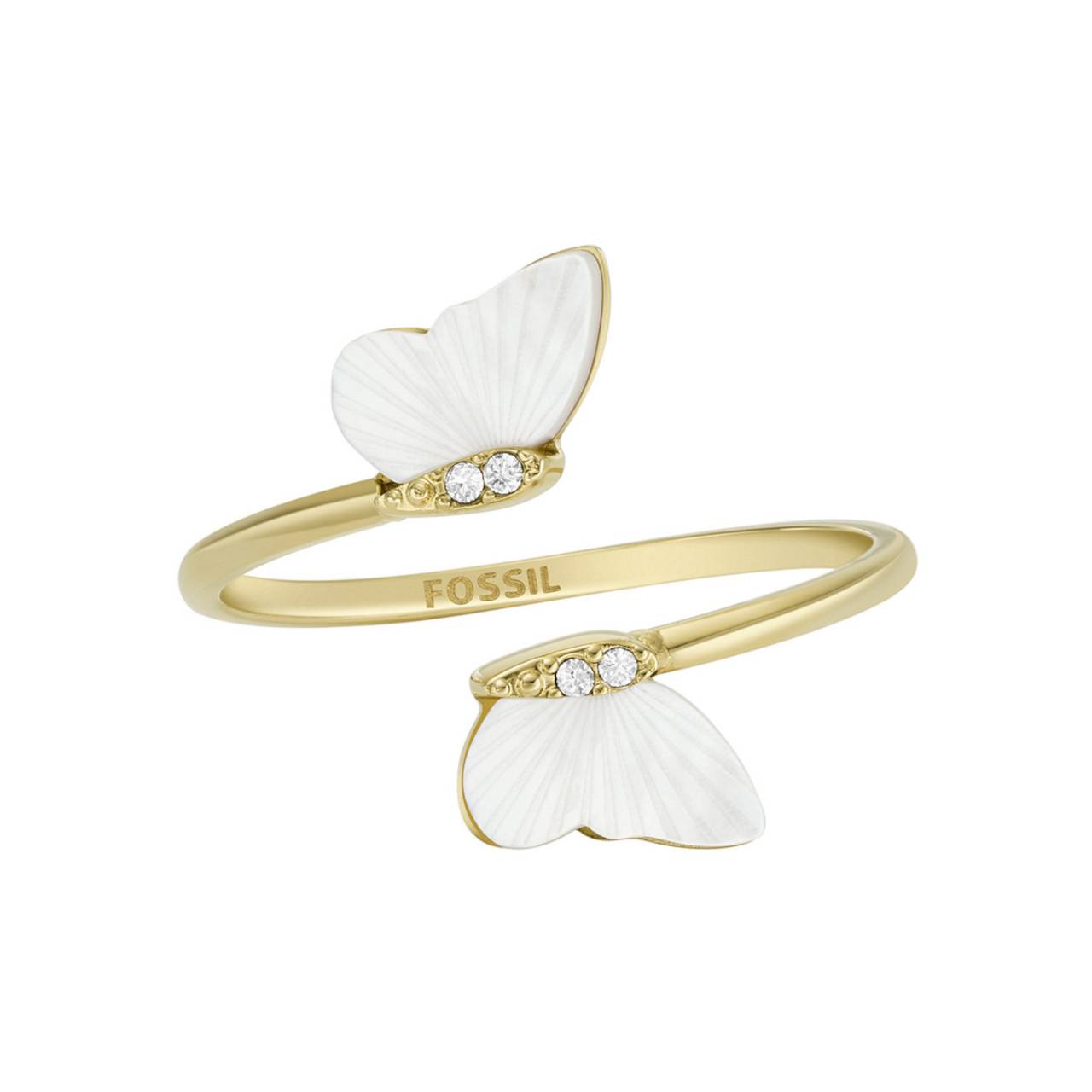 Fossil Slušivý pozlátený otvorený prsteň Radiant Wings JF04423710 57 mm.