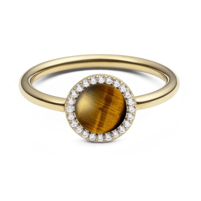 Daniel Wellington Pozlátený prsteň s tigriím okom a kryštálmi Audrey DW0040122 47 mm.