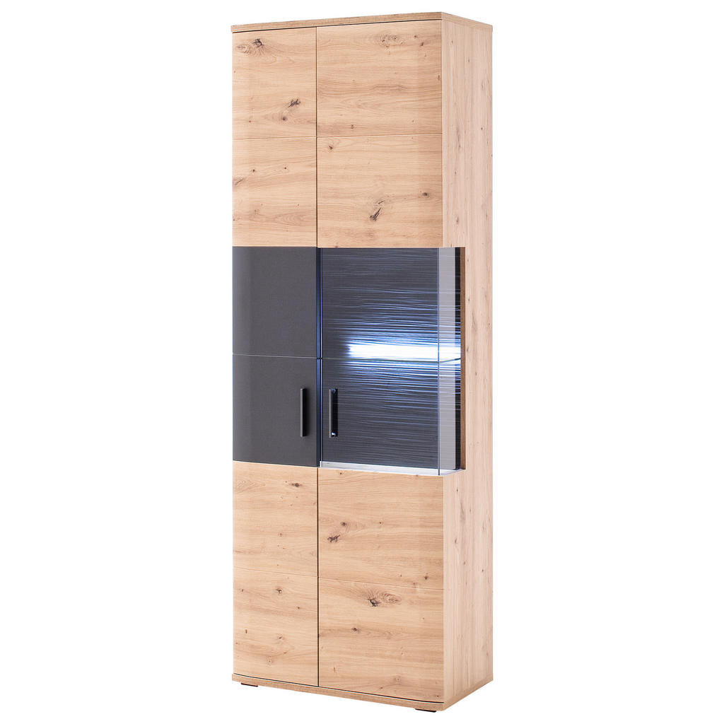 Livetastic VITRÍNA, antracitová, farba duba, 70/198/37 cm.