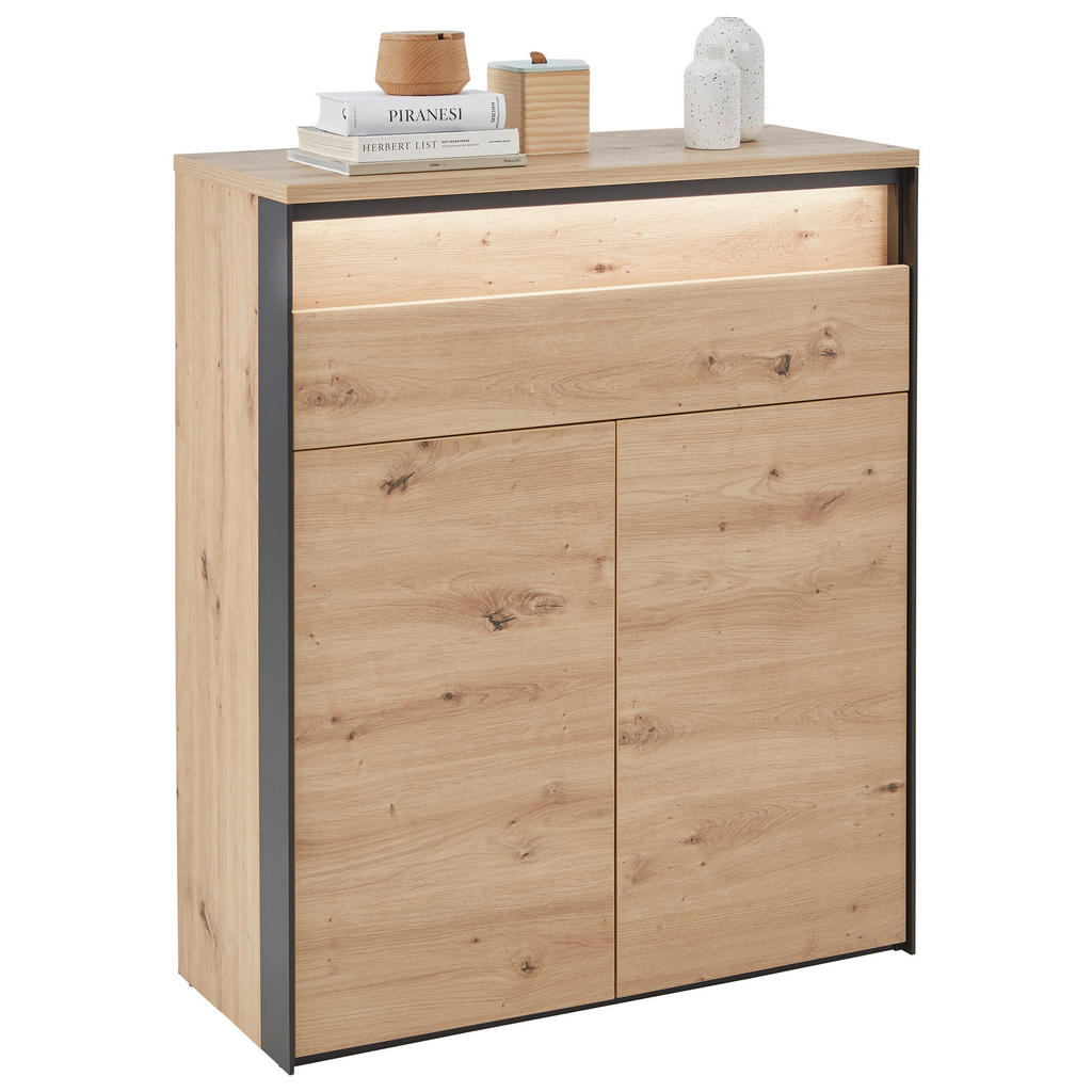 Voleo SKRINKA NA TOPÁNKY, čierna, dub artisan, 87,7/105,6/37,8 cm.