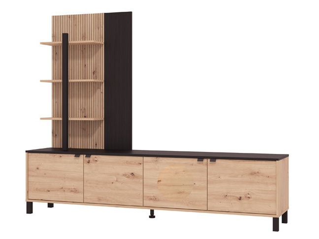 Obývacia stena meredith - dub artisan/čierna.

 

Stena je navrhnutá tak, aby maximálne využila dostupný priestor.

 

Hlavným materiálom obývacej steny Meredith je moderné lamino zaisťujúce jej dlhú životnosť.

 

*ABS hrany = prúžky slúžiace na olepenie a ochranu hrán nábytkových dosiek
*MDF doska = ľahko opracovateľný drevovláknitý materiál so širokým spektrom možných úprav využívaný napr.

 

Výhody pre užívateľa:


	Jednoduché začlenenie do interiéru: Vďaka svojmu modernému dizajnu a neutrálnym farbám sa obývacia stena Meredith ľahko hodí do akéhokoľvek moderného interiéru.
	Praktické využitie: Stena ponúka nielen estetický, ale aj praktický prínos, a to práve vďaka premyslenému usporiadaniu políc a úložného priestoru.
	Dlhá životnosť: Vysoko kvalitné materiály a precízne spracovanie zabezpečujú, že obývacia stena Meredith bude slúžiť mnoho rokov bez straty svojej funkčnosti a vzhľadu.


Rozmery obývacej steny Meredith sú 208x167x40cm (š, v, h)

 

Ďalšie typy obývacích stien aj produkty v podobnom dekore nájdete nižšie v súvisiacich produktoch.