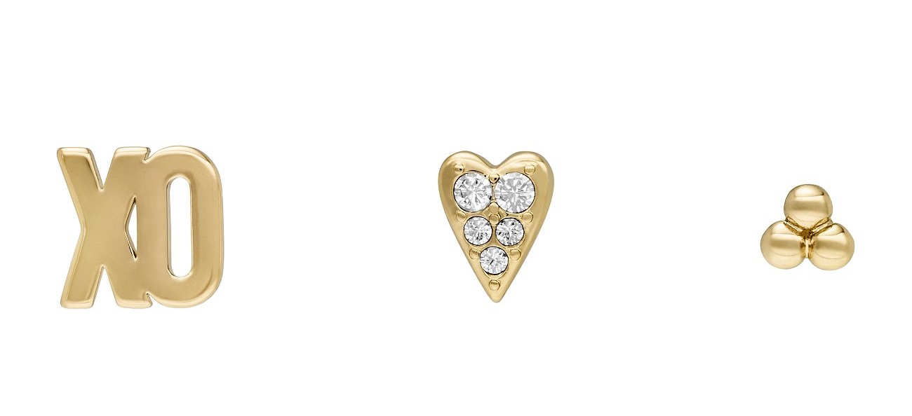 Fossil Pozlátený set kôstkových náušníc All Stacked Up JA7277SET.