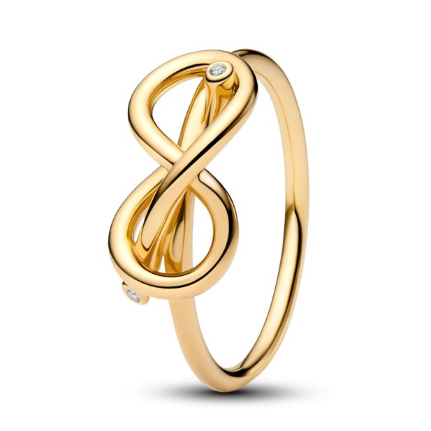 Pandora Pozlátený prsteň Uzol nekonečna s kubickými zirkónmi Shine Moments 163759C01 56 mm.