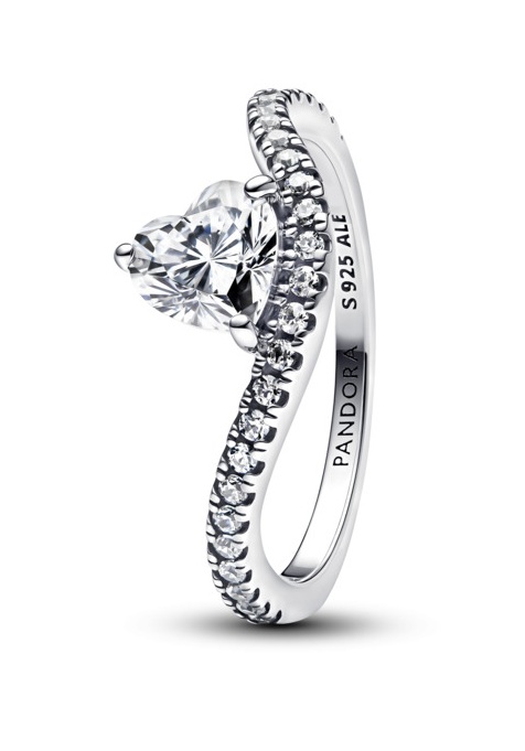 Pandora Strieborný vlnitý prsteň Srdce so zirkónmi Timeless 193661C01 52 mm.