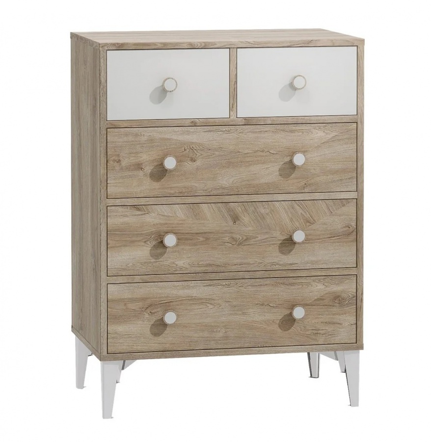 Zásuvková komoda kaylla - dub sofia, biela.

 

Horný rad ponúka dve menšie biele zásuvky ideálne na drobnosti, spodnú časť tvoria tri široké zásuvky v dekore duba Sofia na oblečenie, posteľnú bielizeň či dokumenty.

 

Okrúhle úchytky uľahčujú pohodlné otváranie, vyššie štíhle nožičky v bielej farbe odľahčujú siluetu a zároveň uľahčujú upratovanie, vrátane prechodu robotických vysávačov.

 

Komoda je vyrobená z drevotriesky (lamino).

 

Rozmery komody Kaylla sú 74×102×48 cm (š, v, h).

 

Ďalšie produkty z kolekcie Kaylla nájdete v súvisiacich produktoch nižšie.